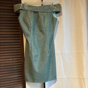 Sherri Hill Glittering Green Off-Shoulder Cocktail Dress